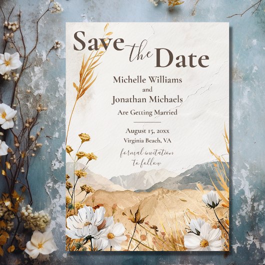  Boho Mountain Wildflower bruiloft Save The Date