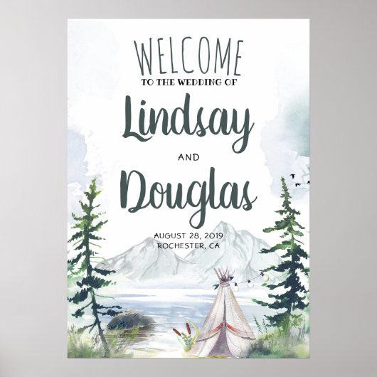 Boho Mountains Adventure Wedding Welcome Sign Poster (Voorkant)