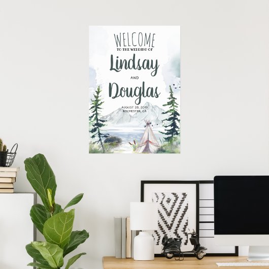 Boho Mountains Adventure Wedding Welcome Sign Poster (Thuiskantoor)