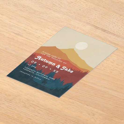 Boho Mountains and Forest 1970's Retro Wedding Acryl Uitnodigingen (Laagn)