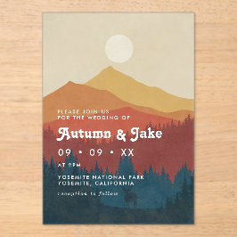 Boho Mountains and Forest 1970's Retro Wedding Acryl Uitnodigingen