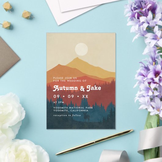 Boho Mountains and Forest 1970's Retro Wedding Acryl Uitnodigingen (Insitu (Huwelijk))