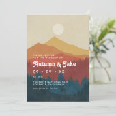 Boho Mountains and Forest 1970's Retro Wedding Kaart (Staand voorkant)