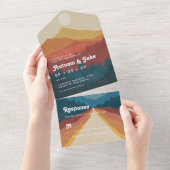 Boho Mountains en Forest Retro All In One Uitnodiging (Afscheurbaar)