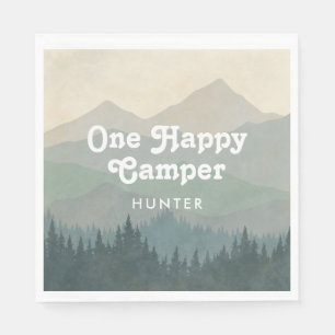Boho Mountains One Happy Camper Boys 1e verjaardag Servet