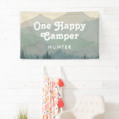 Boho Mountains One Happy Camper Boys 1e verjaardag Spandoek (Insitu)