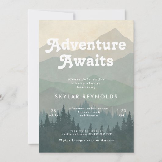 Boho Mountains Retro Blue Baby shower Invitation Kaart (Voorkant)