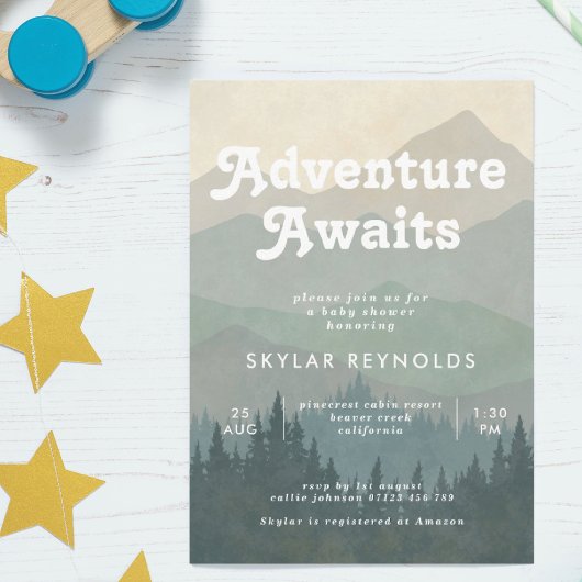 Boho Mountains Retro Blue Baby shower Invitation Kaart