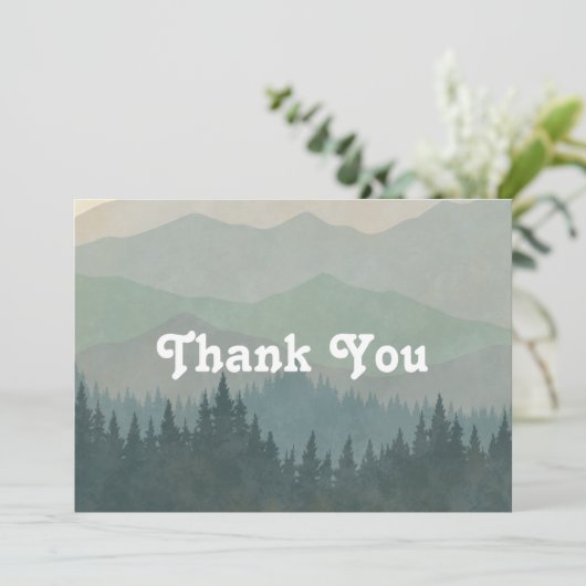 Boho Mountains Retro Dusty Blue Flat Bedankkaart (Staand voorkant)