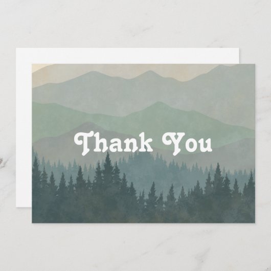 Boho Mountains Retro Dusty Blue Flat Bedankkaart (Voorkant / Achterkant)