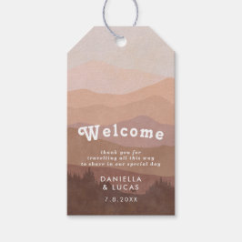 Boho Mountains Retro Pink Weddenschap Welkom Cadeaulabel
