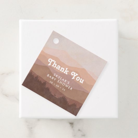 Boho Mountains Retro Roze Baby shower Dank u Bedankjes Labels (In situ)