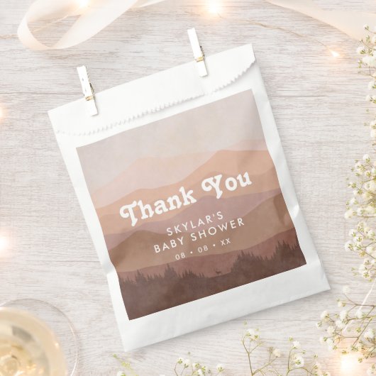 Boho Mountains Retro Roze Baby shower Dank u Bedankzakje (Geknipt)