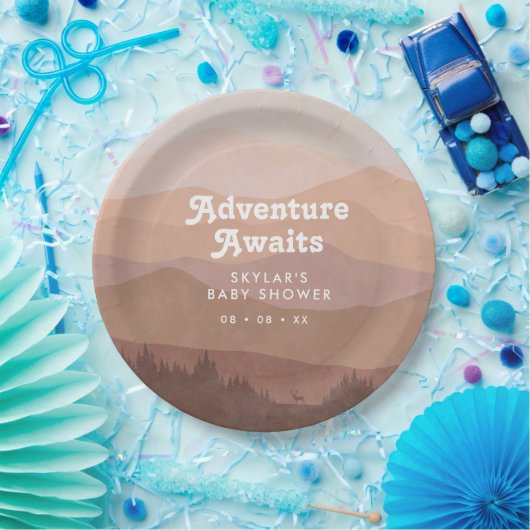 Boho Mountains Retro Roze Baby shower Papieren Bordje (Feest)