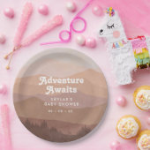 Boho Mountains Retro Roze Baby shower Papieren Bordje (Feest)