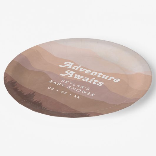 Boho Mountains Retro Roze Baby shower Papieren Bordje (Gekanteld)