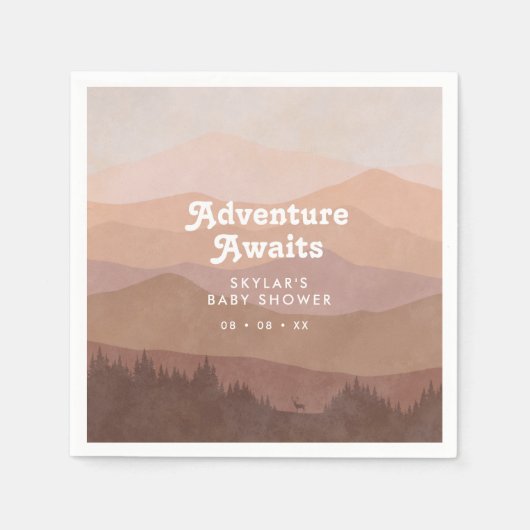 Boho Mountains Retro Roze Baby shower Servet (Voorkant)