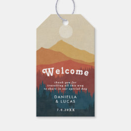 Boho Mountains Retro Wedding Welcome Gift Labels Cadeaulabel