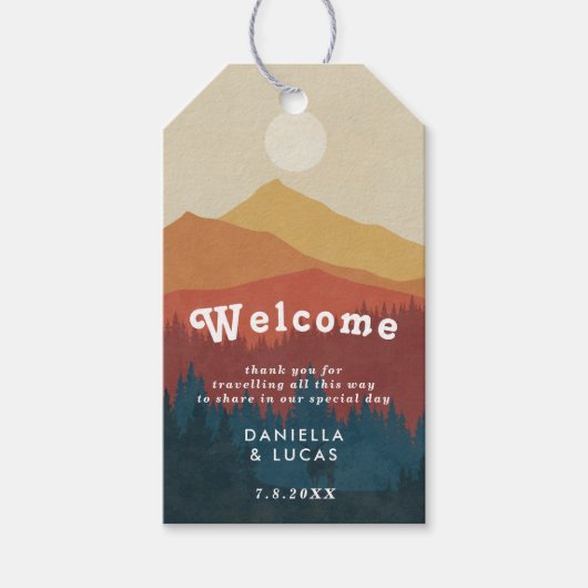 Boho Mountains Retro Wedding Welcome Gift Labels Cadeaulabel (Voorkant)