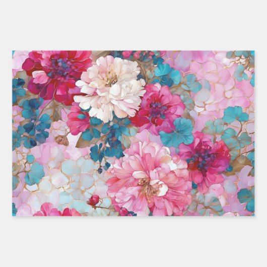  Boho Mozaïek Bloemen Decoupage Papieren Set Inpakpapier Vel (Voorkant 3)