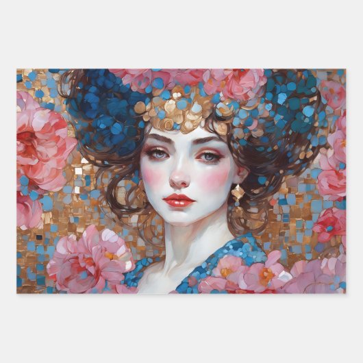 Boho Mozaïek Bloemen Decoupage Papieren Set Inpakpapier Vel (Voorkant)