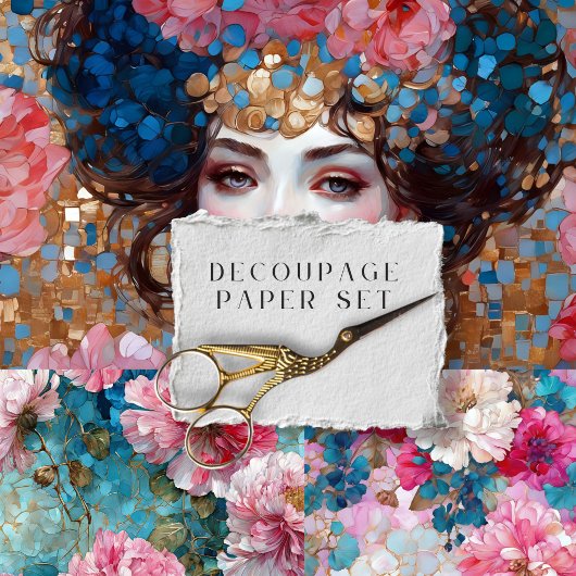 Boho Mozaïek Bloemen Decoupage Papieren Set Inpakpapier Vel