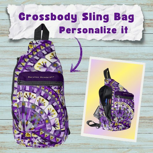 Boho Mozaïek Mandala Tegel Violet Vlam - Sling Bag