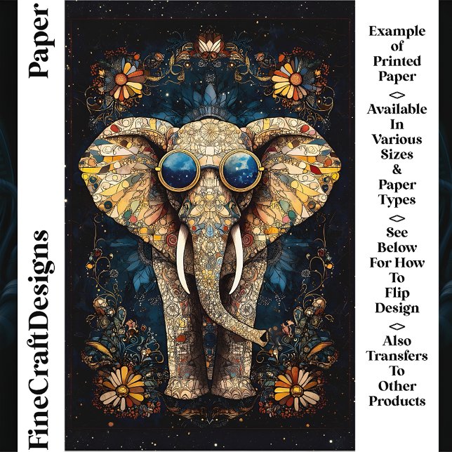 Boho Mozaïek Olifant, Zonnebril, Ambachtspapier CP (Creator heeft geüpload)