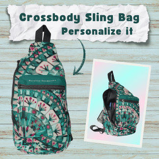 Boho Mozaïek Tegel Blauwgroen Oceaan - Sling Bag