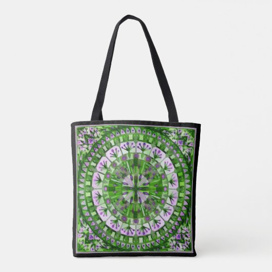 Boho Mozaïek Tegel Groen Gras - Tote Bag (Achterkant)