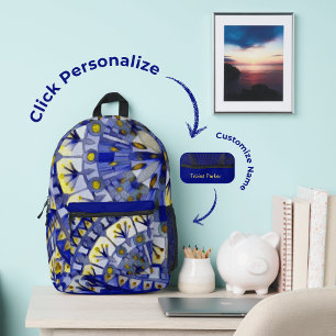 Boho Mozaïek Tegel Navy Blauw Water -Gedrukte Rugz Bedrukte Rugzak