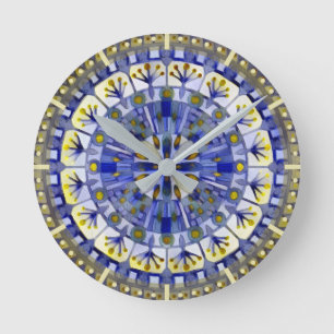 Boho Mozaïek Tegel Navy Blauw Water - Ronde Klok