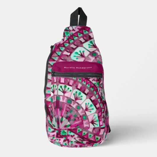 Boho Mozaïek Tegel Roze Berry - Sling Bag (Voorkant)