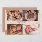 Boho Multi Photo Twin Baby Birth Announding Kaart (Voorkant / Achterkant)