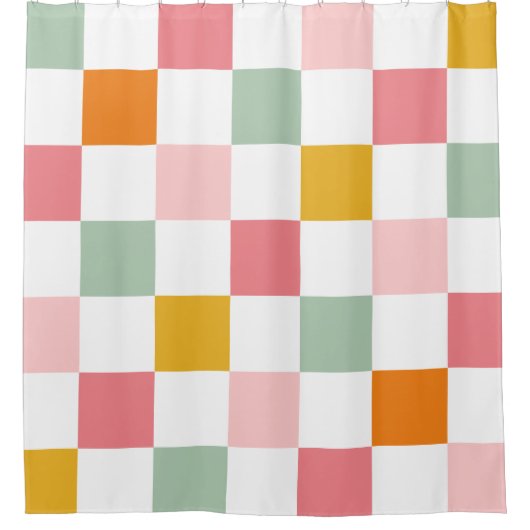 Boho Multicolor Checkerboard Douchegordijn (Voorkant)