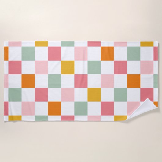 Boho Multicolor Checkerboard Strandlaken (Voorkant)