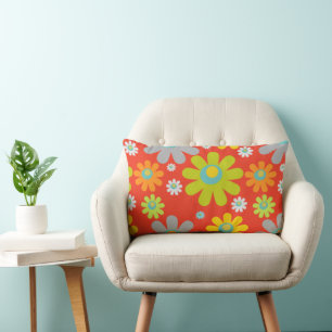 Boho Multicolor Daisies op Sinaasappel Kussen