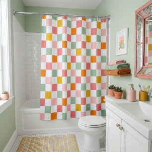 Boho Multicolor Schaakbord Douchegordijn