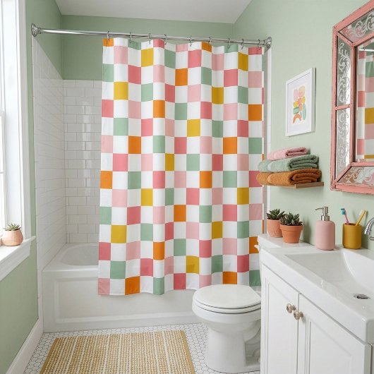 Boho Multicolor Schaakbord Douchegordijn