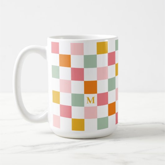 Boho multicolor schaakbordmonogram koffiemok (Links)