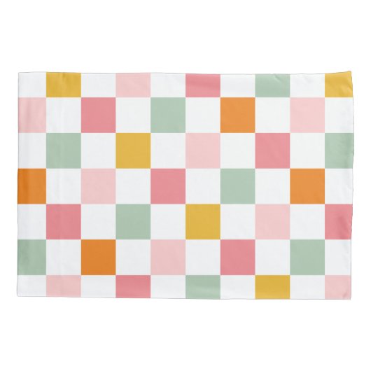 Boho multicolor schaakbordpatroon kussensloop (Achterkant-Links)