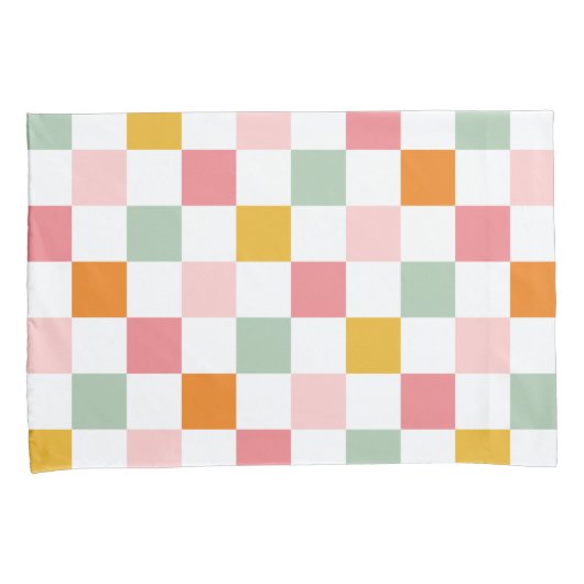 Boho multicolor schaakbordpatroon kussensloop (Voorkant-Rechts)