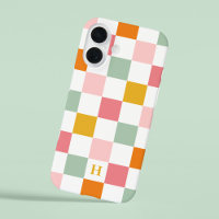 Boho Multicolor Schachbrett Monogram