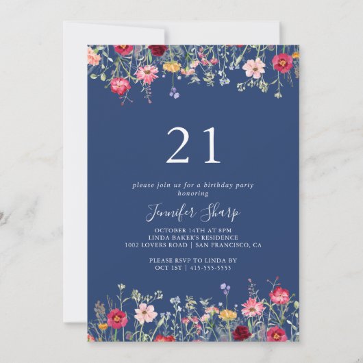 Boho Multicolor Wildflower 21ste Verjaardagsfeest Kaart (Voorkant)