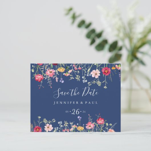Boho Multicolor Wildflower Bewaar de datum Briefkaart (Staand voorkant)