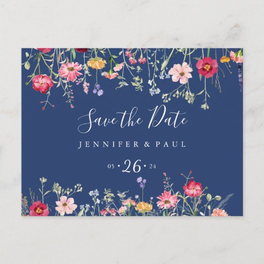 Boho Multicolor Wildflower Bewaar de datum Briefkaart (Voorkant)