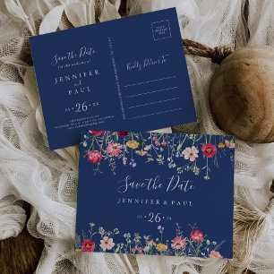 Boho Multicolor Wildflower Bewaar de datum Briefkaart