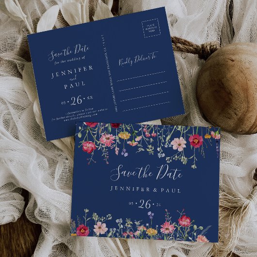 Boho Multicolor Wildflower Bewaar de datum Briefkaart