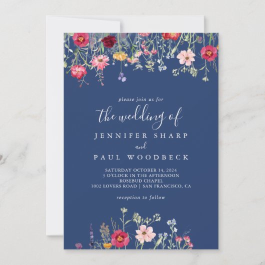 Boho Multicolor Wildflower De bruiloft van Kaart (Voorkant)