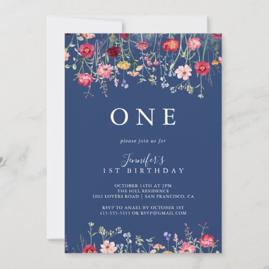 Boho Multicolor Wildflower eerste verjaardagsfeest Kaart (Voorkant)